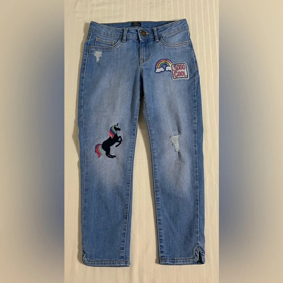 GAP Kids Unicorn Rainbow Denim Jeans Skinny Adjustable Waist Girls Size 10 - Picture 3 of 14